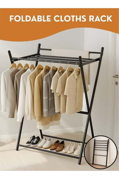 Generic Foldable Clothes Drying Rack with Shoe Shelf – Heavy Duty Metal Garme...