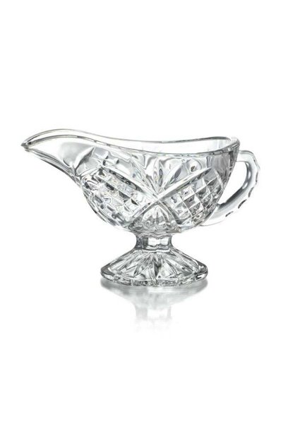 Generic K9 Crystal Glass Gravy Boat, Elegant Cut Pattern with Pedestal Base, ...
