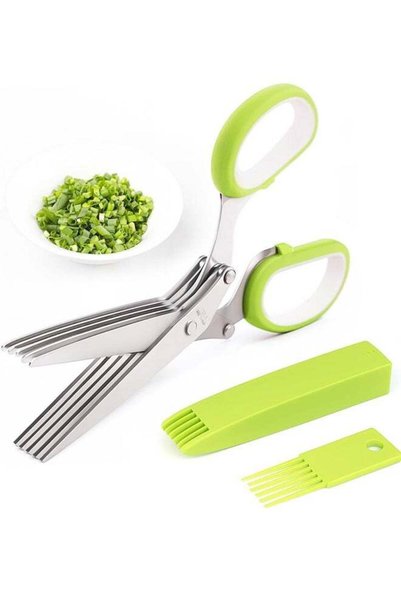 Generic 5 Blades Herb Scissors, Stainless Steel Kitchen Herb Shears with Cleaner
