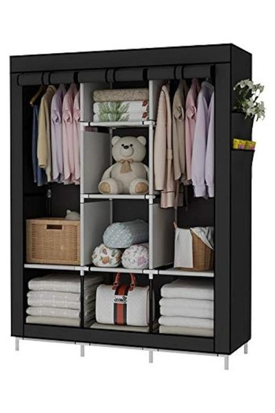 Generic Black Portable Closet Organizer with 6 Shelves, 2 Hanging Sections, a...
