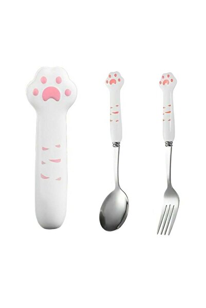 Generic Cute Cat Paw Spoon and Fork Set with Travel Case - Premium Stainless ...