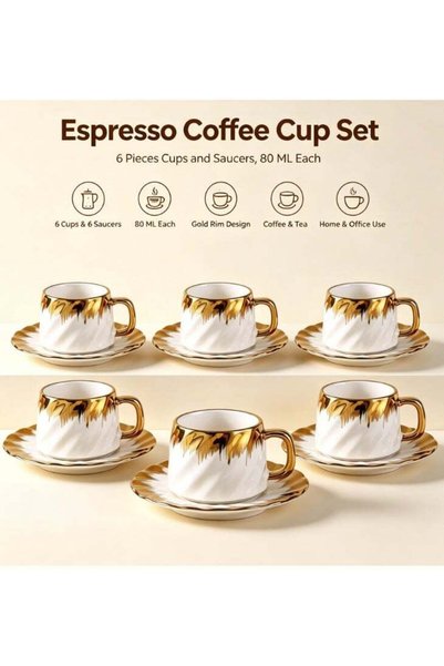 Generic 6 Sets Of Luxury Porcelain Turkish Coffee Cup Set Elegant Gold-Plated...