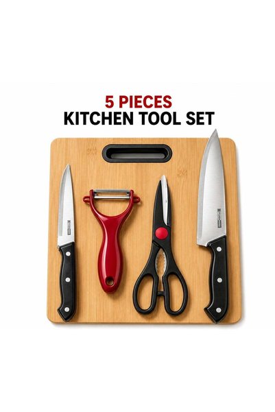 Generic 5 Piece Portable Kitchen Prep Set with Cutting Board, Knife, Peeler &...