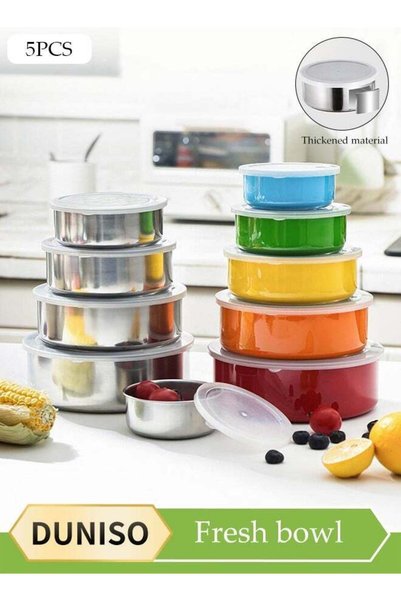 Generic 5 Pcs Stainless Steel Fresh-Keeping Boxes, Thickened Anti Drop Storag...