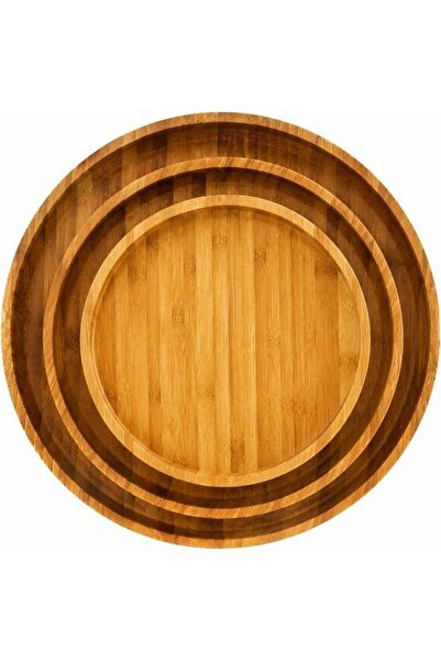 Generic Bamboo Wooden Serving Tray Set of 3, Round Wooden Trays (20, 25 & 30c...