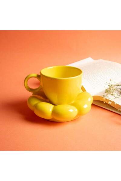 Generic Handcrafted Yellow Bubble Ceramic Mug & Saucer Set - 250ml, Microwave...
