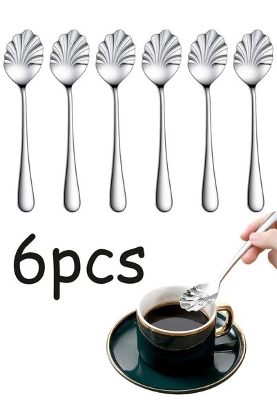 Generic 6 PCS Shell Shape Sugar Spoon, Stainless Steel Tiny Spoon for Jam, Si...