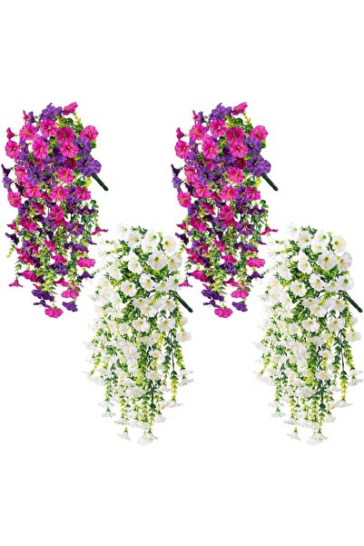 Generic Brand Set de 4 flori artificiale de glicină suspendate |   75 cm Alb ...