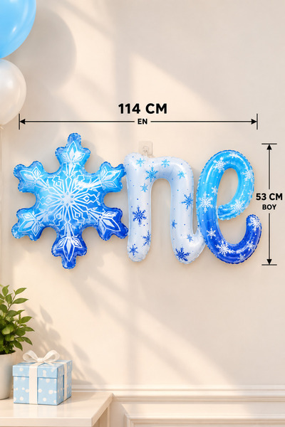 Baloncu Nene Snowflake One Foil Balloon 114X53 cm Blue 1 Year Old Birthday Wi...