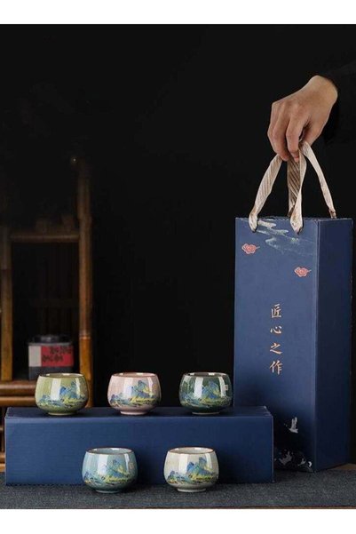 Generic Ceramic cup Qianlijiangshan set cup gift gift box set cup