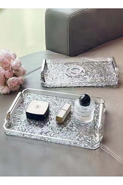 Generic 2 PCS Serving Tray, With Silver Polished Metal Handles, Serving Plate...