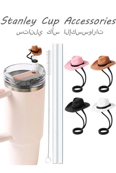 Generic 4 Pack Silicone Cowboy Hat Straw Covers with 2 Straws 1 Straw Cleaner...