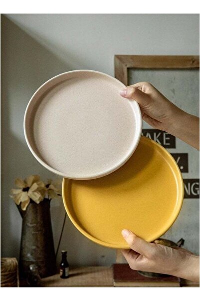 Generic Set of 2 Ceramic Dinner Plates Stoneware Plates 8 in-High Edge Handma...