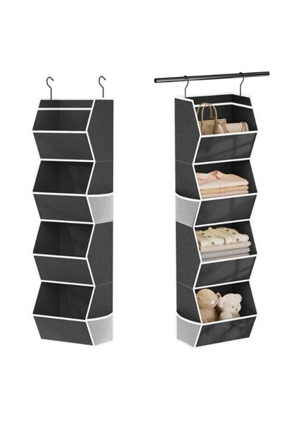 Generic Hanging Closet Organiser, 4 Shelf, Non-Woven Fabric, Collapsible, Black