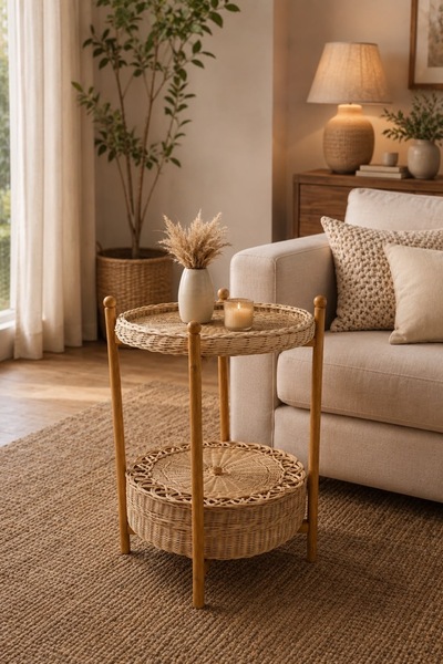 Genel Markalar Açık Meşe Rattan Sehpa – Doğal Ahşap Rattan Örgü, Dekoratif ve...