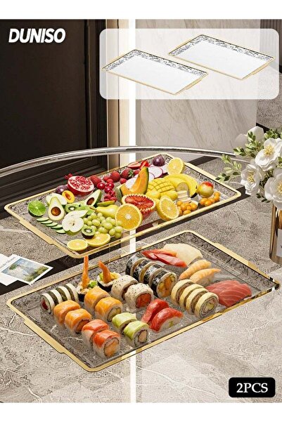 Generic 2 Pcs Serving Tray，Fruit Tray with Metallic Texture Handles，Home Deco...