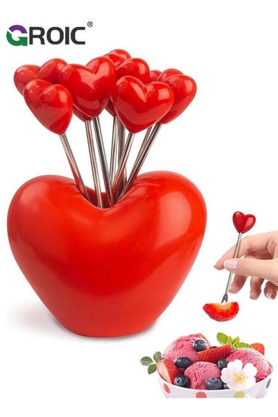 Generic Red Heart Fruit Fork Set,10-Piece Stainless Steel Utensils with Heart...