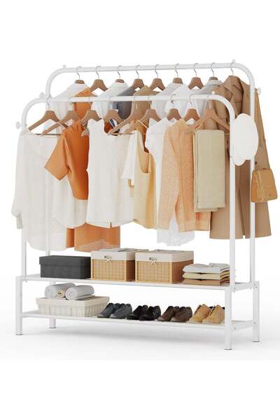 Generic Sturdy Garment Rack Heavy Duty Double Pole Clothes Rail with Shoe Rac...