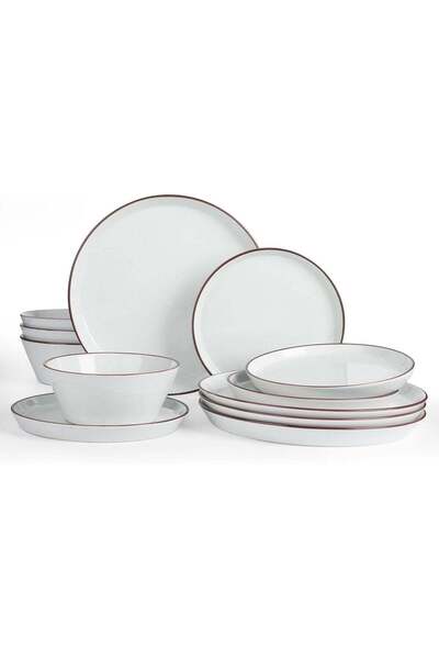 Generic Famiware Saturn 12-Piece Dinnerware Set for 4 - White Stoneware Plate...