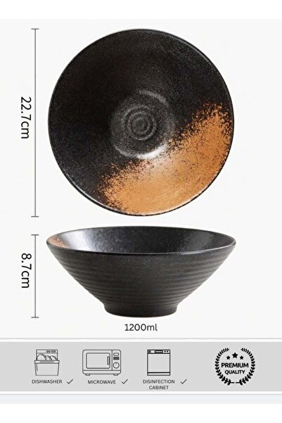Generic Japanese Style Large Ceramic Ramen Bowl, Black - Dusk Brown 1200ml Cr...