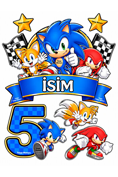 telaşe memuru İSİMLİ - 5 Yaş SONİC Pasta Süsü - Pasta Resmi ve Pasta Baskısı-...