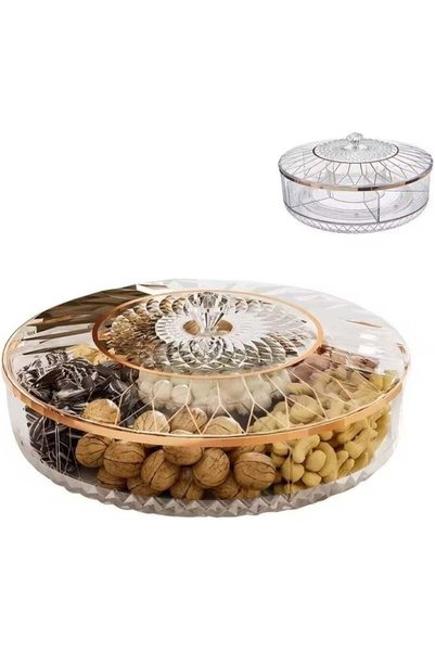 Generic Rotating Snack Serving Tray with Lid, Clear Acrylic Divided Organizer...