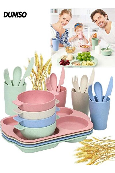 Generic 24-Piece Kids Wheat Straw Dinnerware Sets, Lightweight Unbreakable Di...