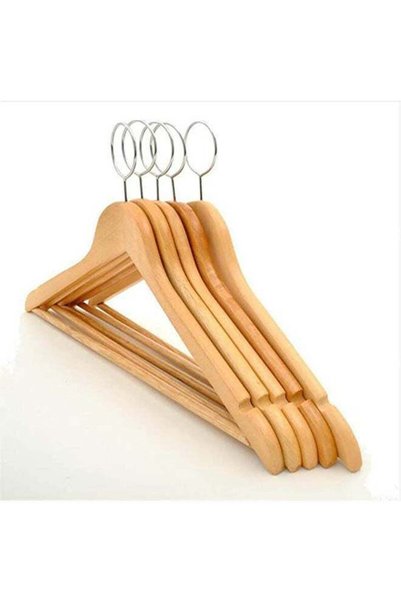 Generic Anti Theft Wooden Hanger With Security Hook, Pack Of 5 Pcs Beige 18X45cm