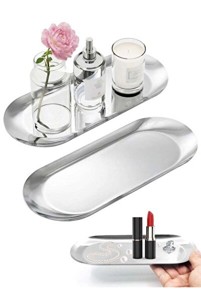 Generic 2 PCS Silver Decorative Tray, Bathroom Vanity Tray for Dresser Counte...