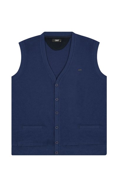 Çizgi Triko Men's Buttoned Indigo Vest with Thessaloniki Knit Pockets Classic Fit - 5550L