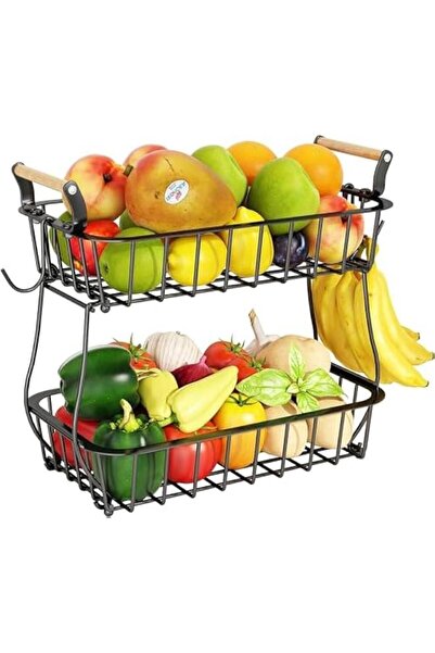 Generic 2 Tier Fruit Basket with 2 Banana Hangers, Countertop Fruit Vegetable...