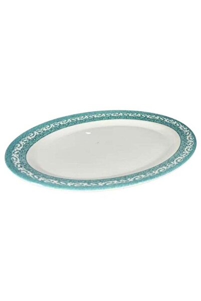 Generic Melamine 12.5 Inch Coring Ware Floral Designed Oval Plate- white turq...