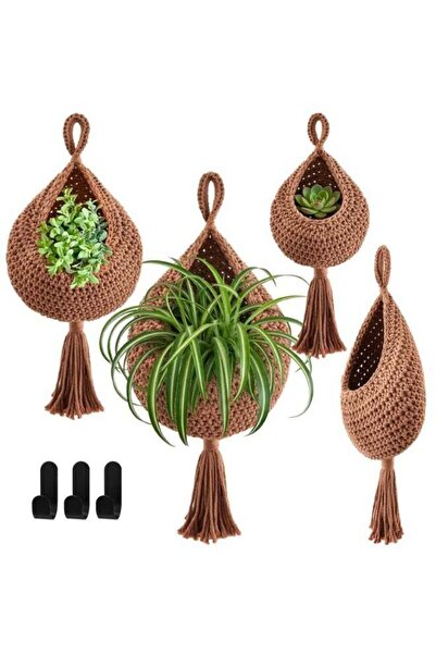 Generic Boho Tassel Hanging Wall Baskets 3 Pack, Cotton Rope Teardrop Storage...