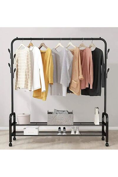 Generic Heavy Duty Metal Garment Rack Rail Rolling Hanging Coat Rack Shelf St...