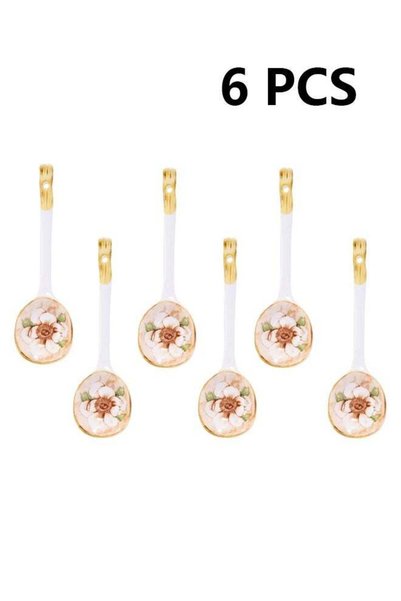Generic 6 Pcs Camellia Ceramic Spoon Floral Porcelain Serving Spoons Soup Yog...