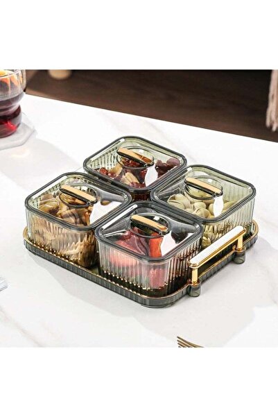 Generic Divided Snack Serving Tray, 4-Compartment Appetizer Platter with Lids...
