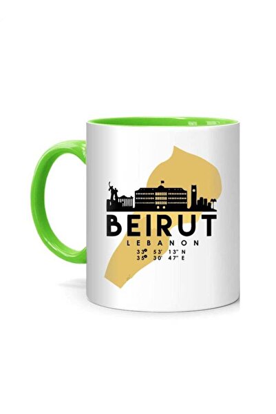 Generic Beirut Lebanon Skyline Map Art Printed Mug White/Green 10cm
