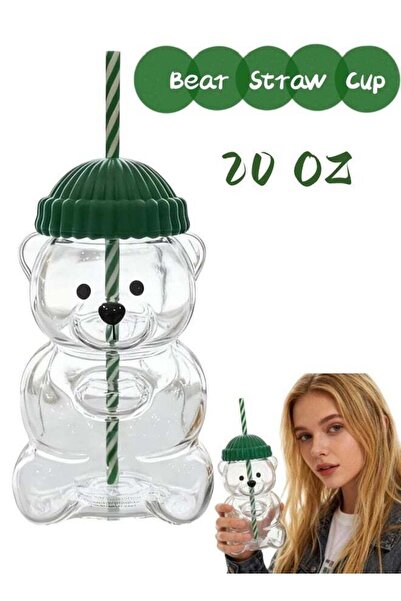 Generic Bear Glass Straw Cup 20oz Bear Straw Cup, Bear Straw Mugs, Glass Cups...