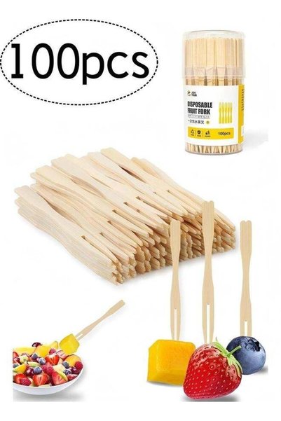 Generic 100 Bamboo Appetizer Forks, 3.5 Inch Mini Bamboo Forks for Charcuteri...