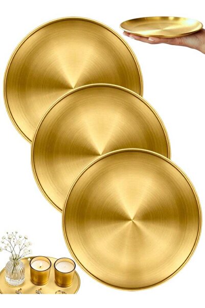 Generic 3 PCS Gold Round Small Serving Tray, Gold Stainless Steel Round Servi...