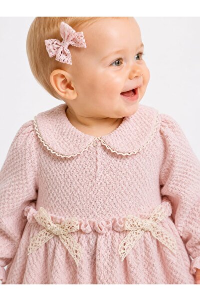 Serkon Kids Kız Bebek Bebe Yakalı Yumuşak Triko Dokulu Elbise