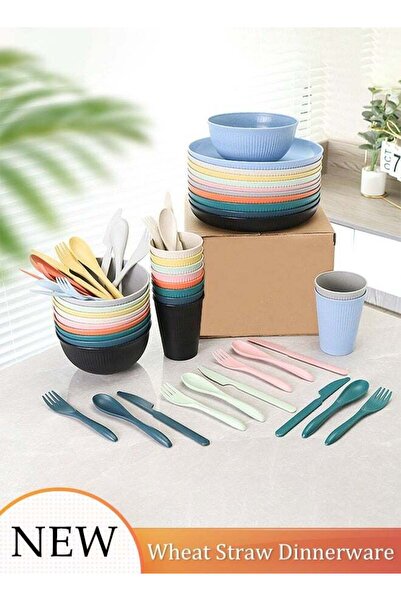 Generic 36pcs Wheat Straw Dinnerware Set Unbreakable and Reusable Light Weigh...