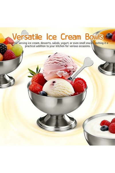 Generic Multifunctional stainless steel dessert bowl with fork, 200ml ice cre...