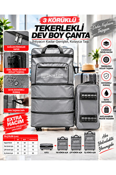 GRT Üç Körüklü Tekerlekli Valiz - Dev Boy Çanta