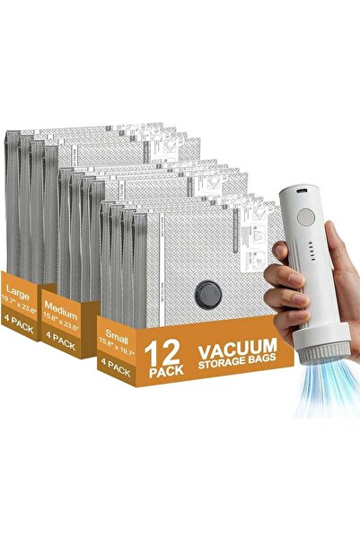 Generic 12-Pack Vacuum Storage Bags with Electric Pump, 3 Sizes Thickened Spa...