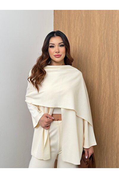 MiraMore Butik Kadın Panço Detaylı Fitilli Örme Takım