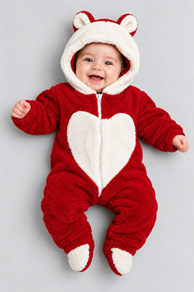 caddekids Kalpli Welsoft Peluş Bebek Tulum Kapüşonlu Kulaklı Fermuarlı Patikl...