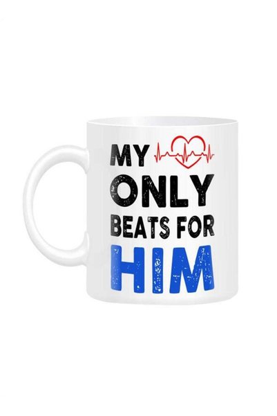Generic My Heart Only Beats For Him Printed Mug White 10cm