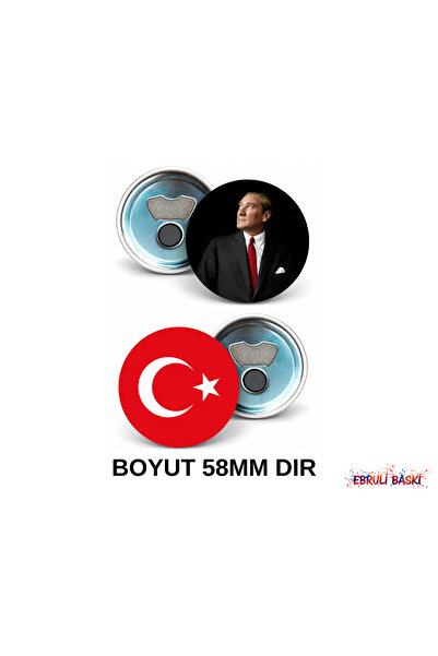 58 MM ATATÜRK & TÜRK BAYRAĞI TEMALI MAGNETLİ AÇACAK