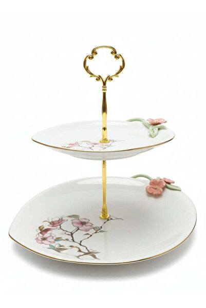 Generic Angela Floral Elegance 2-Tier Ceramic Cake & Candy Stand White